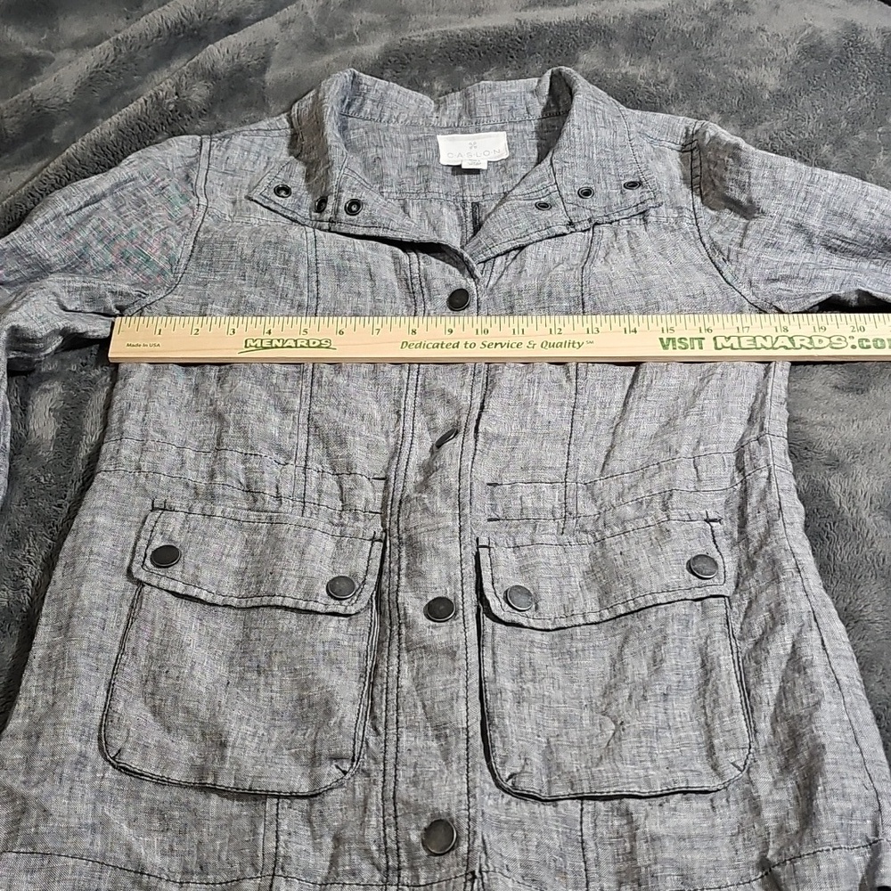 Caslon 100% Linen Charcoal Gray Snap Jacket Utility Shacket Size XS - Picture 3 of 8